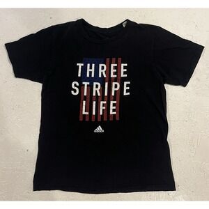 Adidas Go-To Tee Shirt Three Stripe Life Mens M Black USA American Flag